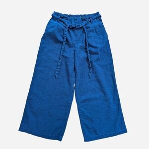 Popsugar Navy Linen blend ruffle waist Pant Size Small Wide Leg